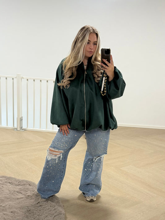 Suede Balloon Bomber Green