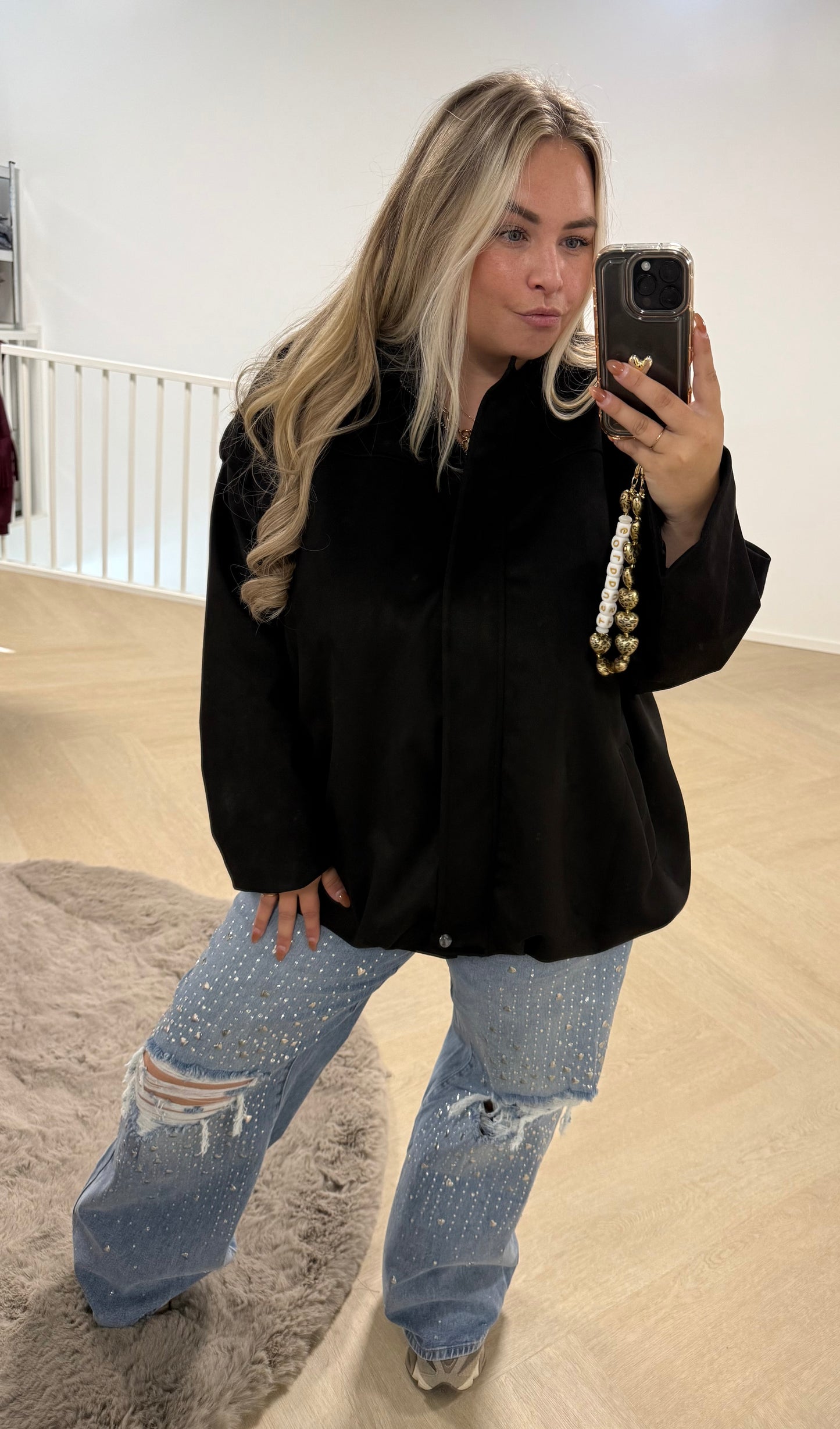 Suede Bomber Zwart