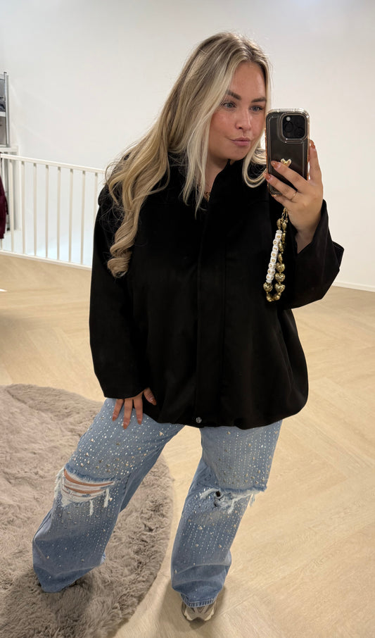 Suede Bomber Zwart