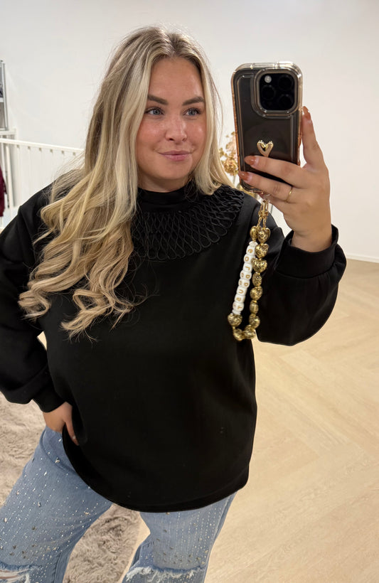 Trui Broderiehals Zwart