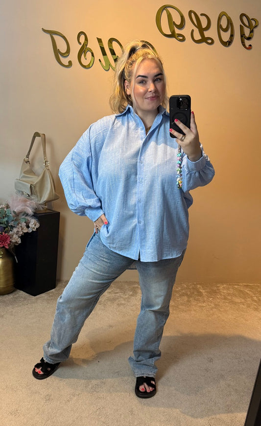 Blouse Jeansblauw Met Lurexdraadje